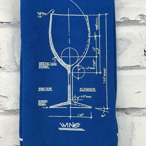 Blue Wine Glass Diagram Blueprint Tea Towel - Picture 2 of 6